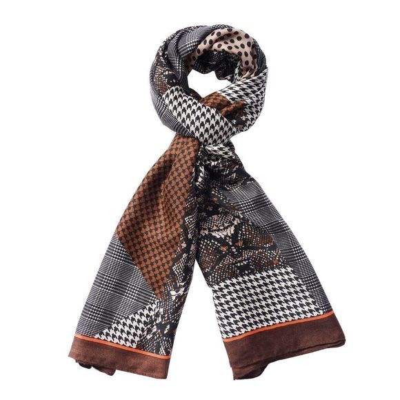 Splicing Multi Pattern Cotton & Linen Scarf (35 x 70) Brown - Picture 1 of 5